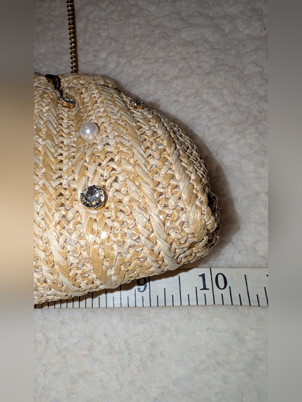 J. Crew Jeweled Woven Clutch Crossbody With Chain Strap Natural Raffia NWT - Picture 7 of 11